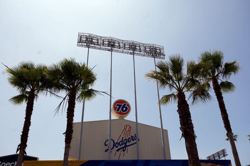  An exterior view of Dodger Stadium before a game between the Arizona Diamondbacks and the Los Angeles Dodgers on May 18, 2022 in Los Angeles, California.