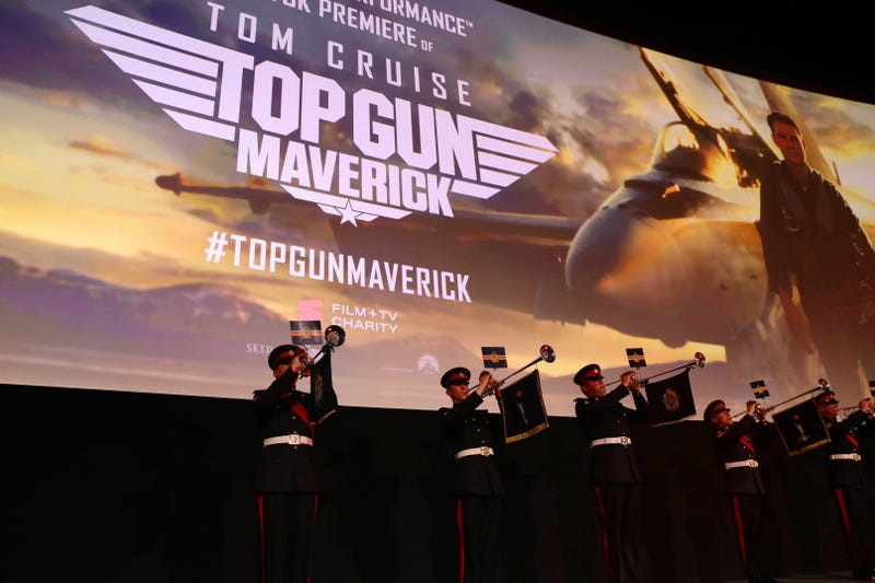 A royal band performs at the Royal Film Performance and UK Premiere of "Top Gun: Maverick" at Leicester Square on May 19, 2022 in London, England.