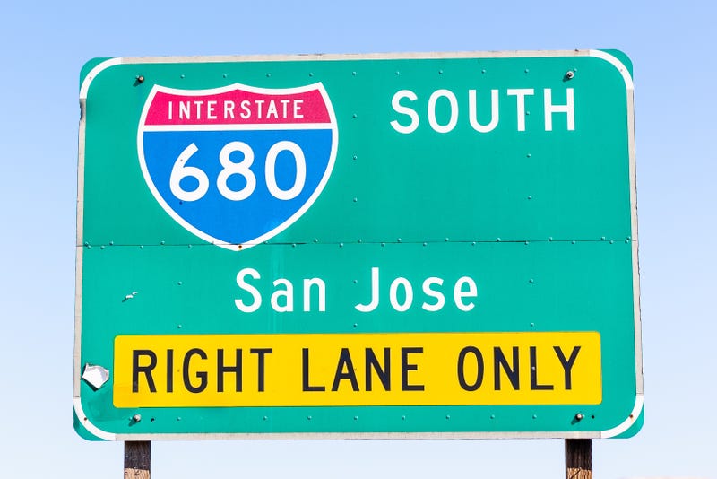 South Interstate 680 towards San Jose freeway signage, East San Francisco bay, California