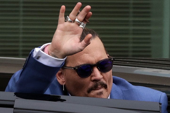 FAIRFAX, VIRGINIA - MAY 24: Actor Johnny Depp leaves the Fairfax County Courthouse during his defamation case brought against ex-wife Amber Heard May 24, 2022 in Fairfax, Virginia. 