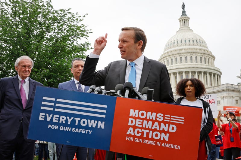 Sen. Chris Murphy (D-CT) addresses a rally with fellow Senate Democrats and gun control advocacy groups outside the U.S. Capitol on May 26, 2022 in Washington, DC.