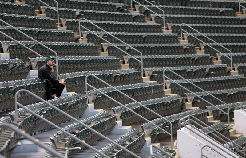 Fans watch the Oakland Athletics play the Texas Rangers at RingCentral Coliseum on May 26, 2022 in Oakland, California.
