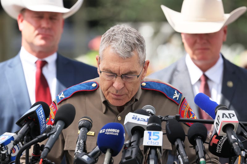 Steven C. McCraw, Director and Colonel of the Texas Department of Public Safety, speaks during a press conference about the mass shooting at Robb Elementary School on May 27, 2022 in Uvalde, Texas. McCraw held a press conference to give an update on the investigation into Tuesday's mass shooting where 19 children and two adults were killed at Robb Elementary School, and admitted that it was the wrong decision to wait and not breach the classroom door as soon as police officers were inside the elementary school. (Photo by Michael M. Santiago/Getty Images)