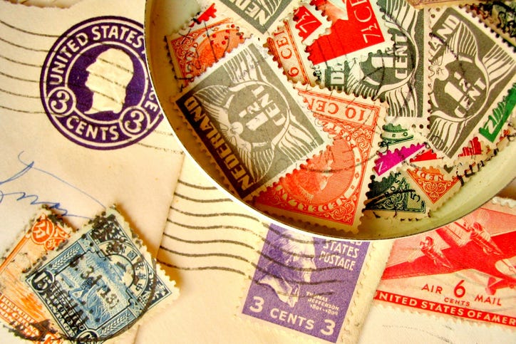 World War II era stamps and letters.