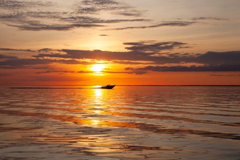Sunset, Lake, Fishing, Boating