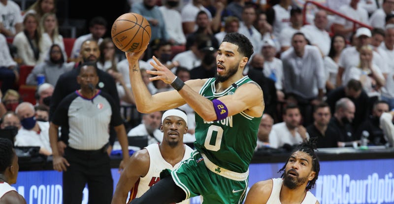 Jayson Tatum #0 of the Boston Celtics against the Miami Heat in Game Seven of the 2022 NBA Playoffs Eastern Conference Finals at FTX Arena on May 29, 2022 in Miami, Florida.