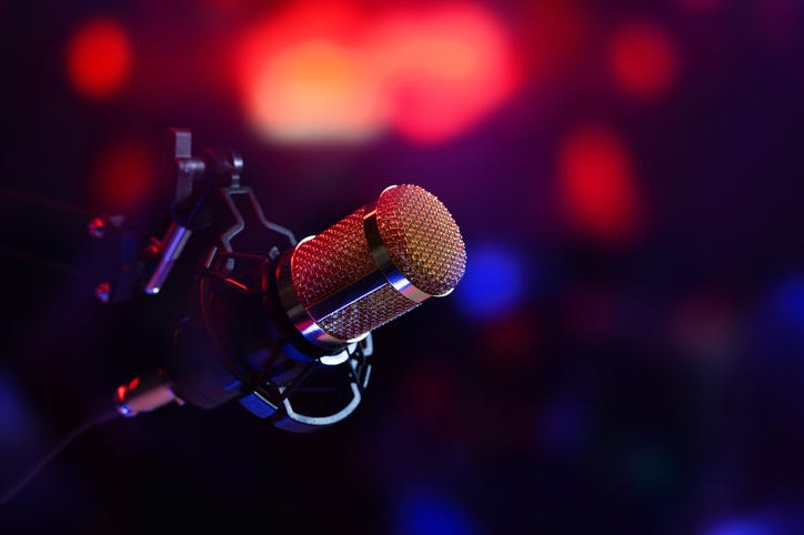 Microphone in a recording studio. 