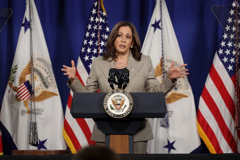 U.S. Vice President Kamala Harris delivers remarks on Corinthian Colleges student loan forgiveness, at the Department of Education on June 02, 2022 in Washington, DC.