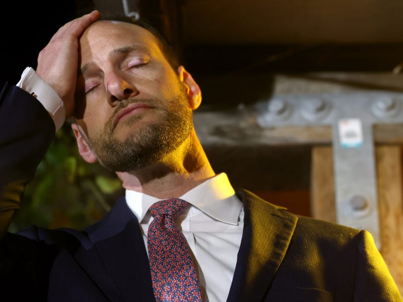 San Francisco District Attorney Chesa Boudin pauses as he speaks to supporters during an election-night event on June 07, 2022 in San Francisco, California. 
