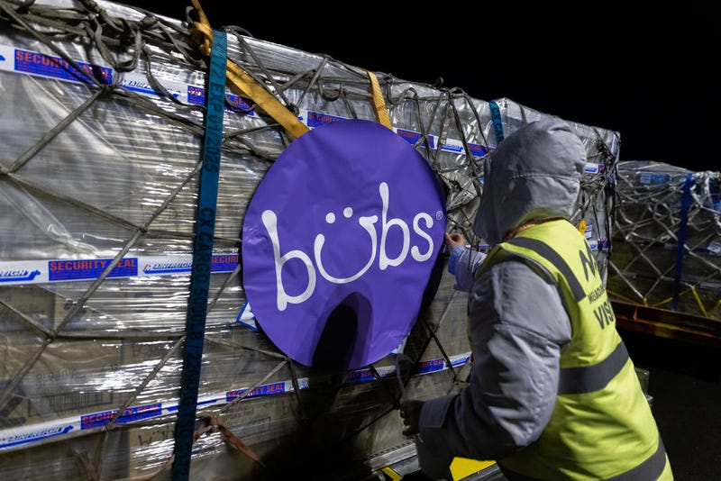 Pallets of Bubs baby formula at Melbourne Airport on June 12, 2022, in Melbourne, Australia.
