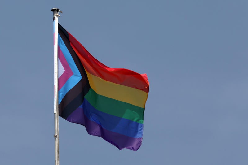The Pride Flag flies above the courts on day five of the cinch Championships at The Queen's Club on June 17, 2022 in London, England