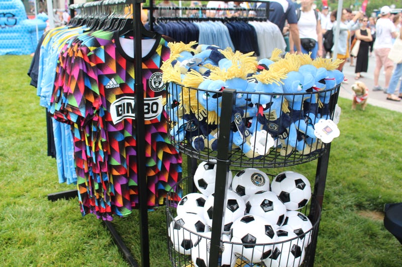 Merchandise at the 2020 pep rally organized to celebrate Philadelpia being named a 2026 World Cup host city.