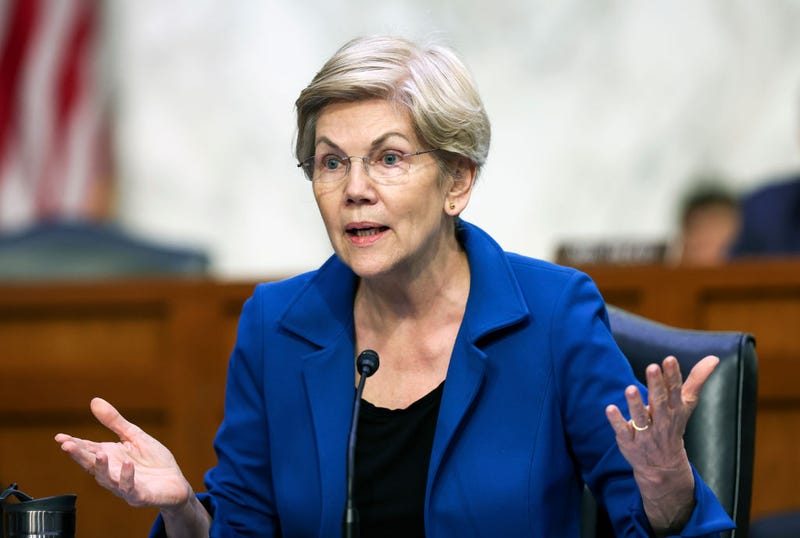 U.S. Sen. Elizabeth Warren (D-MA) questions Jerome Powell, Chairman, Board of Governors of the Federal Reserve System as he testifies before the Senate Banking, Housing, and Urban Affairs Committee on June 22, 2022 in Washington, DC.
