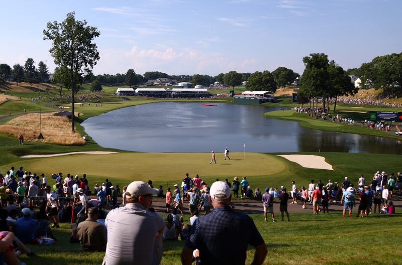 A general view of the 16th green during the final round of Travelers Championship at TPC River Highlands on June 26, 2022 in Cromwell, Connecticut.