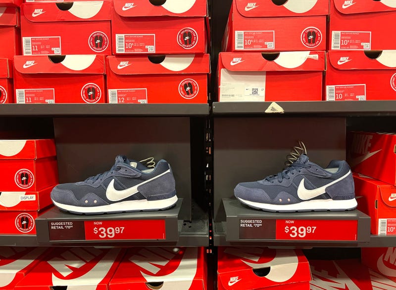 Nike shoes are displayed on a shelf a Nike factory store on June 28, 2022 in Milpitas, California.