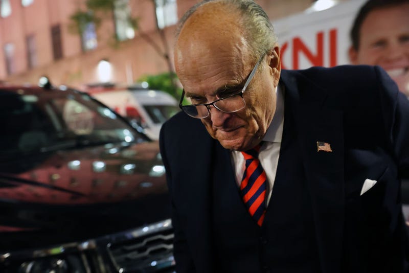 Rudy Giuliani appears in support of his son, New York Republican gubernatorial primary candidate Andrew Giuliani, at an election night watch party in Manhattan on June 28, 2022 in New York City.