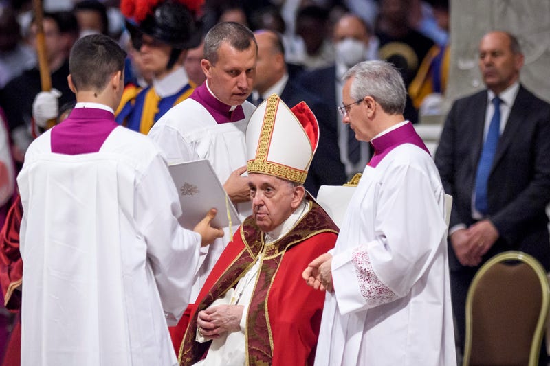 Pope Francis leads the mass for the Solemnity of Saints Peter and Paul at Vatican Basilica on June 29, 2022 in Vatican City, Vatican.