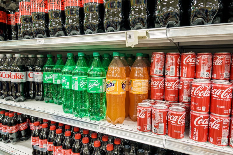 soda products at grocery store