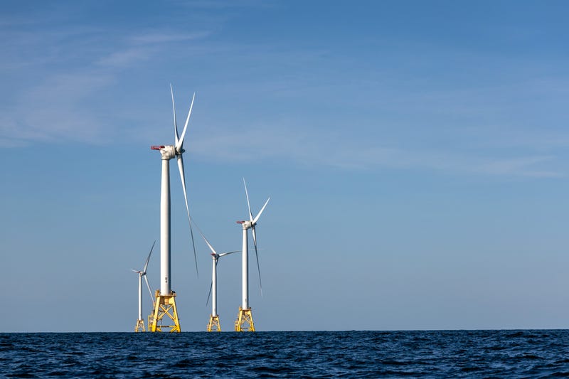 Wind turbines generate electricity at the Block Island Wind Farm on July 7, 2022, near Block Island, Rhode Island.