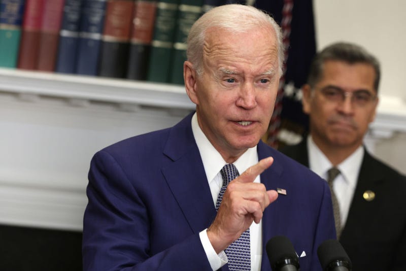 U.S. President Joe Biden delivers remarks on reproductive rights as Secretary of Health and Human Services Xavier Becerra listens during an event at the Roosevelt Room of the White House on July 8, 2022 in Washington, DC. President Biden signed an executive order on access to reproductive health care services. (Photo by Alex Wong/Getty Images)