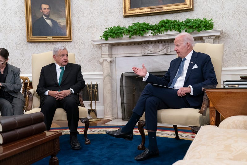 U.S. President Joe Biden hosts Mexican President Andres Manuel Lopez Obrador in the Oval Office at the White House on July 12, 2022 in Washington, D.C.