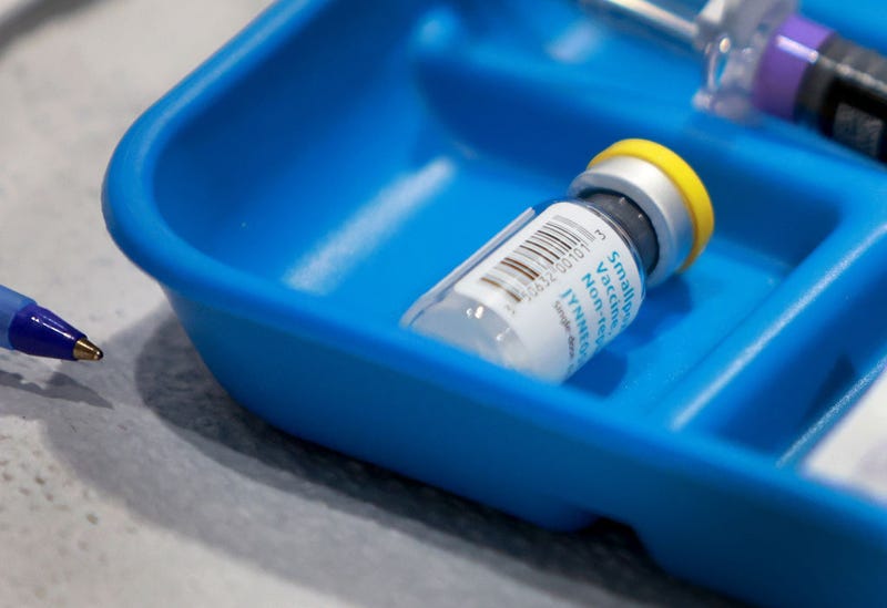 A vial of smallpox/monkeypox vaccine is seen during a vaccination event on July 12, 2022 in Wilton Manors, Florida.