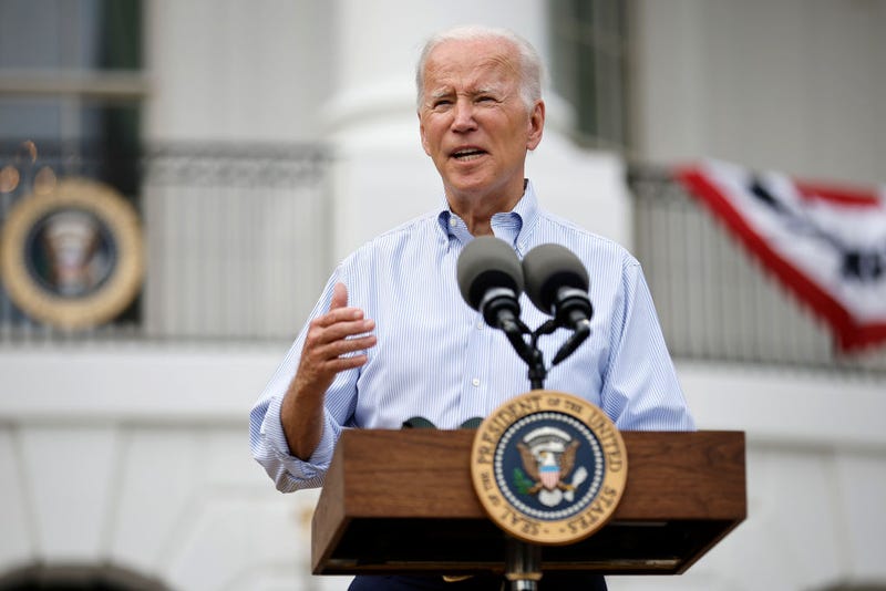 President Joe Biden delivers brief remarks during the Congressional Picnic on the South Lawn of the White House on July 12, 2022 in Washington, DC. An annual opportunity for members of Congress and their families to visit administration officials and others for non-partisan fellowship and entertainment, the picnic was cancelled in 2020 and 2021 due to the ongoing coronavirus pandemic. (Photo by Chip Somodevilla/Getty Images)