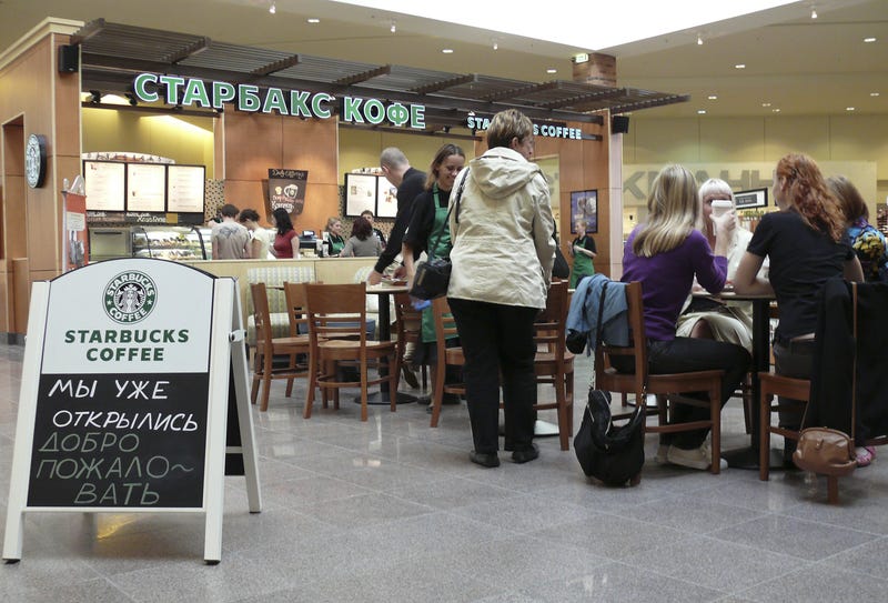 A branch of Starbucks in the Russian city of St Petersburg.