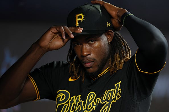 Oneil Cruz models the alternate uniforms of the Pirates.