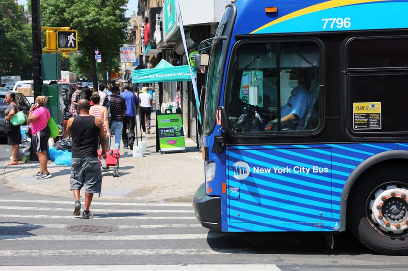 An MTA bus is seen on Flatbush Avenue in Brooklyn