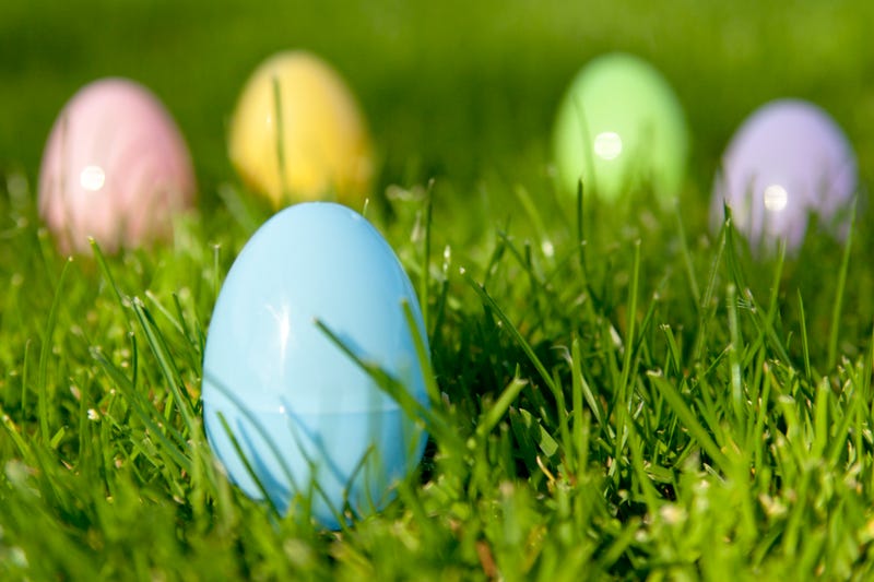 Stock photo of Easter eggs in the grass