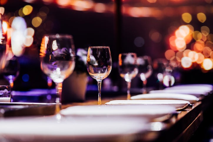 Luxury table settings for fine dining with and glassware