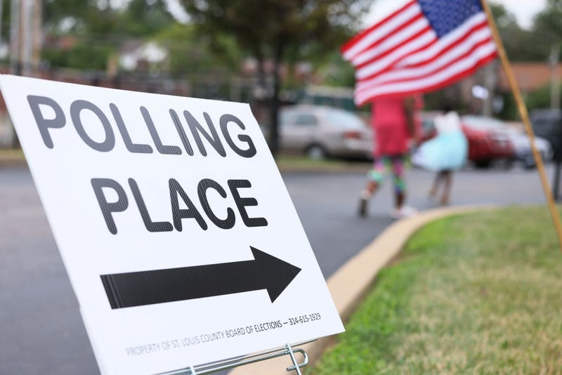 A "Polling Place" sign is seen during Primary Election Day at Barack Obama Elementary School on August 02, 2022 in St Louis, Missouri.