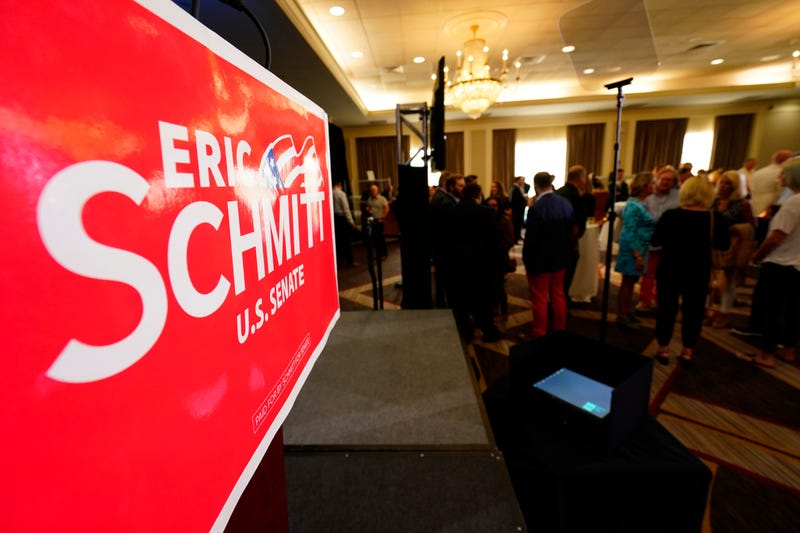 ST. LOUIS, MISSOURI - AUGUST 02: Supporters gather at an election night gathering for supporters of U.S. senatorial candidate Eric Schmitt at the Sheraton in Westport Plaza on August 02, 2022 in St Louis, Missouri. The state attorney general Schmitt is facing Greitens and U.S. Rep. Vicky Hartzler for the Republican nomination to replace Republican Sen. Roy Blunt, who decided not to seek a third term.
