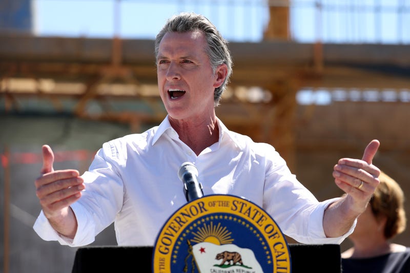 California Gov. Gavin Newsom speaks to reporters during a visit the Antioch Water Treatment Plant on August 11, 2022 in Antioch, California.