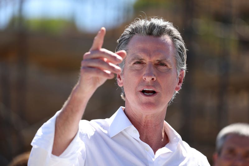 California Gov. Gavin Newsom speaks to reporters during a visit the Antioch Water Treatment Plant on August 11, 2022 in Antioch, California. California Gov. Gavin Newsom visited a desalination plant that is under construction at the Antioch Water Treatment Plant where he announced water supply actions that the state is taking to adapt to hotter, drier conditions caused by climate change. (Photo by Justin Sullivan/Getty Images)