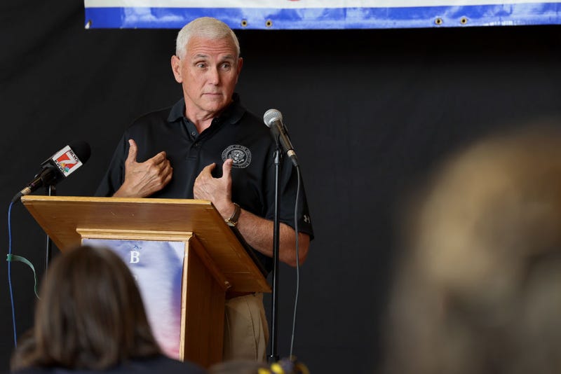 Former Vice President Mike Pence speaks at the Bremer County Republicans' Grill and Chill lunch on August 20, 2022 in Waverly, Iowa. 