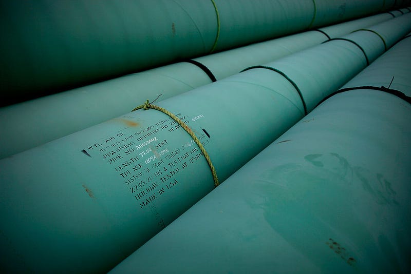 Pipe is stacked at the southern site of the Keystone XL pipeline on March 22, 2012 in Cushing, Oklahoma. U.S. President Barack Obama is pressing federal agencies to expedite the section of the Keystone XL pipeline between Oklahoma and the Gulf Coast. (Photo by Tom Pennington/Getty Images)