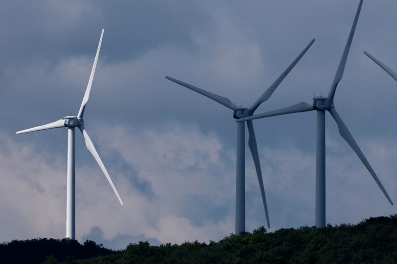 Turbines that are part of Constellation Energy's Criterion Wind Project stand along the ridge of Backbone Mountain on Aug. 23, 2022, near Oakland, Maryland.