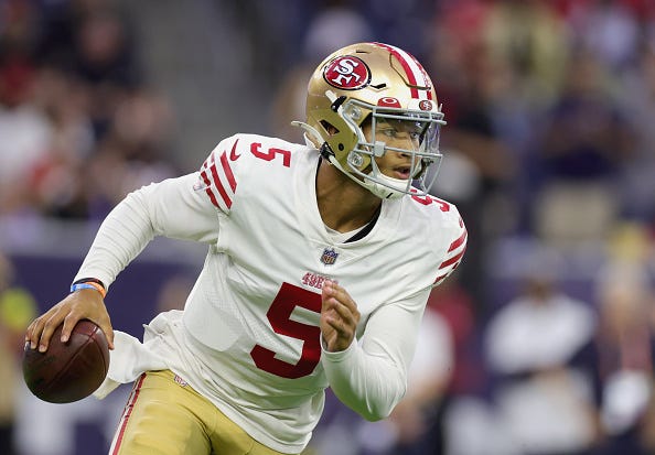 Trey Lance and the 49ers will wear their white tops in Week 1. 