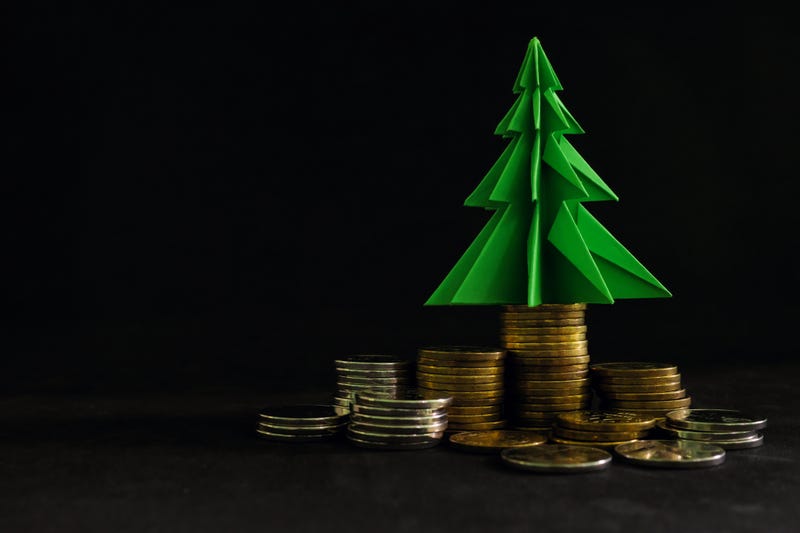 Christmas tree on top of coins. 