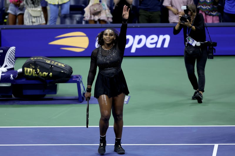 NEW YORK, NEW YORK - SEPTEMBER 02: Serena Williams of the United States thanks the fans after being defeated by Ajla Tomlijanovic of Australia during their Women's Singles Third Round match on Day Five of the 2022 US Open at USTA Billie Jean King National Tennis Center on September 02, 2022 in the Flushing neighborhood of the Queens borough of New York City.