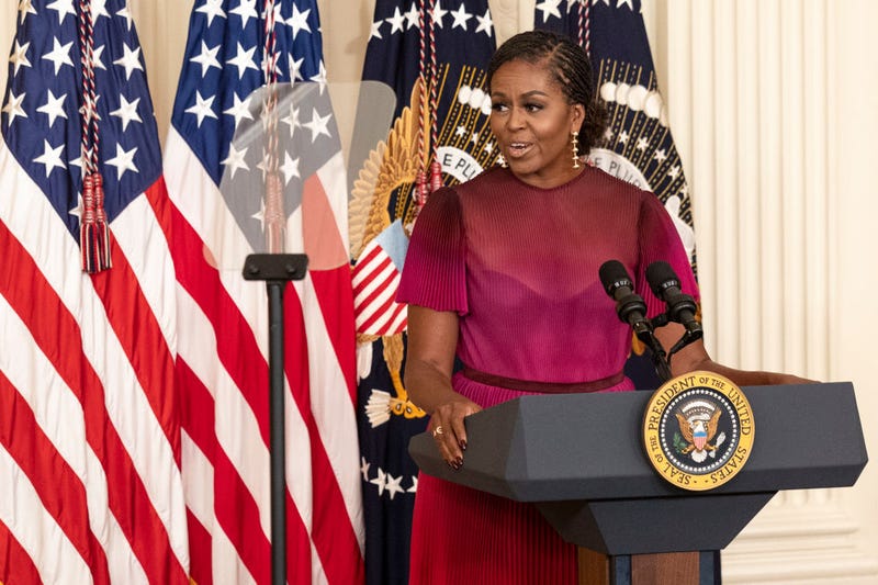 Former First Lady Michelle Obama delivers remarks at a ceremony to unveil the Obama's official White House portraits at the White House on September 7, 2022 in Washington, DC.