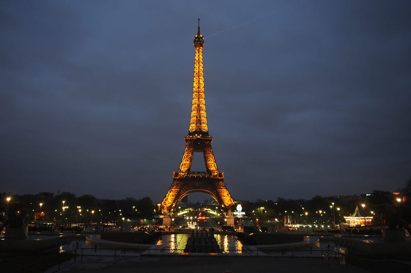 The Eiffel Tower is seen before the lights are switched off for Earth Hour 2012, on March 31, 2012 in Paris, France.