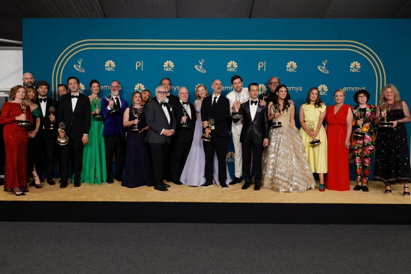 SEPTEMBER 12: Cast and Crew of Succession, winners of Outstanding Drama Series, pose in the press room during the 74th Primetime Emmys at Microsoft Theater on September 12, 2022 in Los Angeles, California.