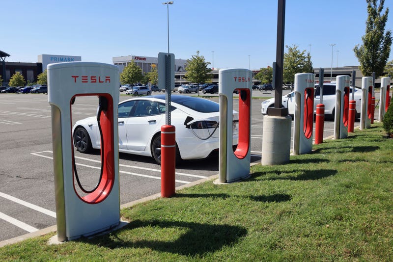 A general view of a Tesla car charging station on September 15, 2022 in Garden City, New York, United States.