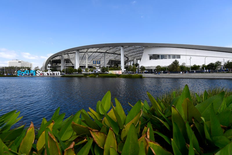 An exterior view of SoFi Stadium prior to a game between the Atlanta Falcons and Los Angeles Rams at SoFi Stadium on September 18, 2022 in Inglewood, California.