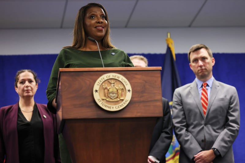 NY Attorney General Letitia James speaks during a press conference at the office of the Attorney General on September 21, 2022 in New York, New York.
