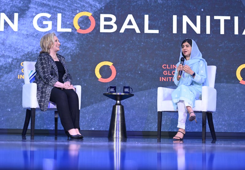 Hillary Clinton and Malala Yousafzai speak during the Clinton Global Initiative September 2022 Meeting at New York Hilton Midtown on September 20, 2022 in New York City. 