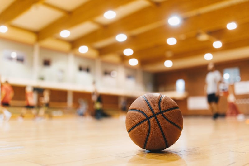 Basketball on the court during a game